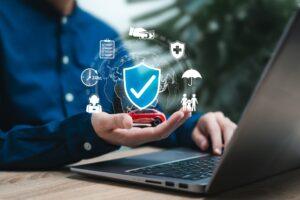 Insurance online agent, Global Transport protection concept, Businesswomen show Insurance icon, Insurance company clients, Lifetime protection, Life, Family, Health, Financial, Travel Car risk.