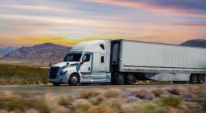 Semi Trucks on road, USA. Trucking